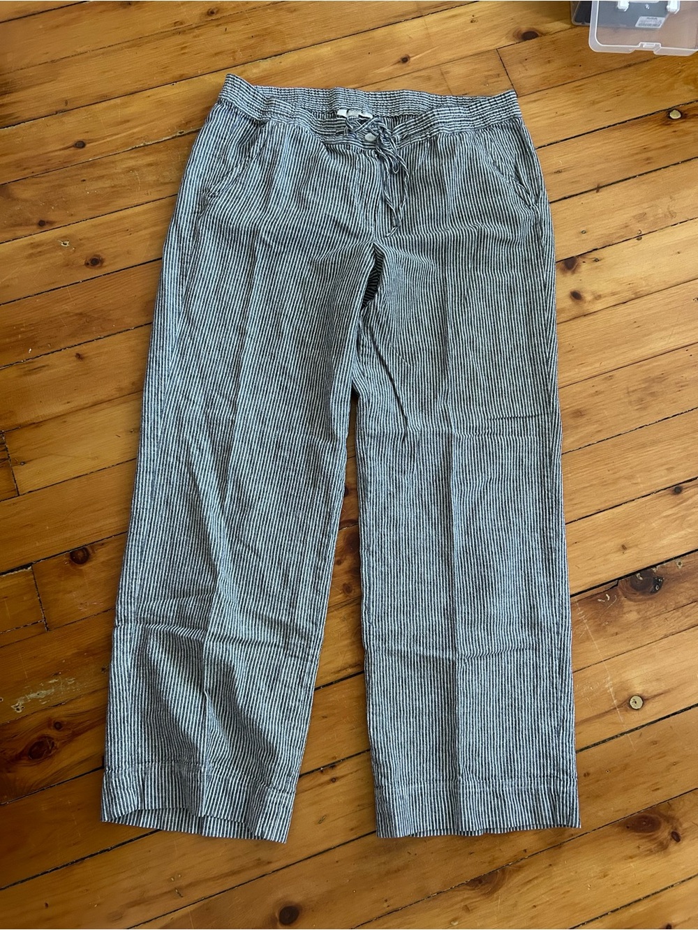 Talbots seersucker linen cotton blend seersucker pants 14 drawstring